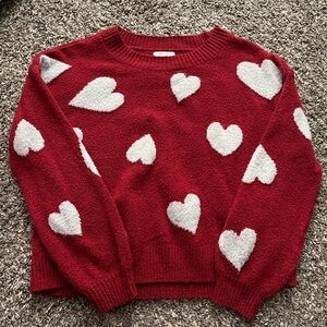 Maurices Red Sweater with White Heart Design